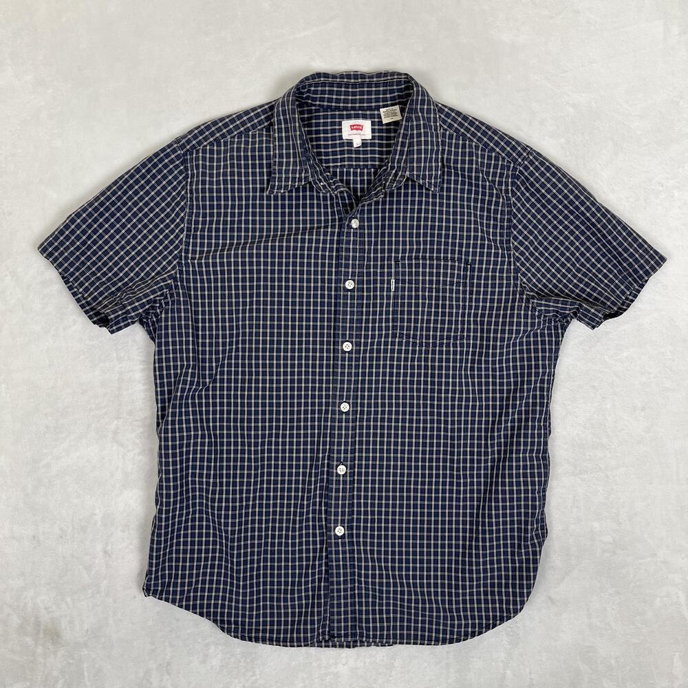 Levi's Shirt Mens Large Blue Check Short Sleeve Button Front Casual Summer Woven